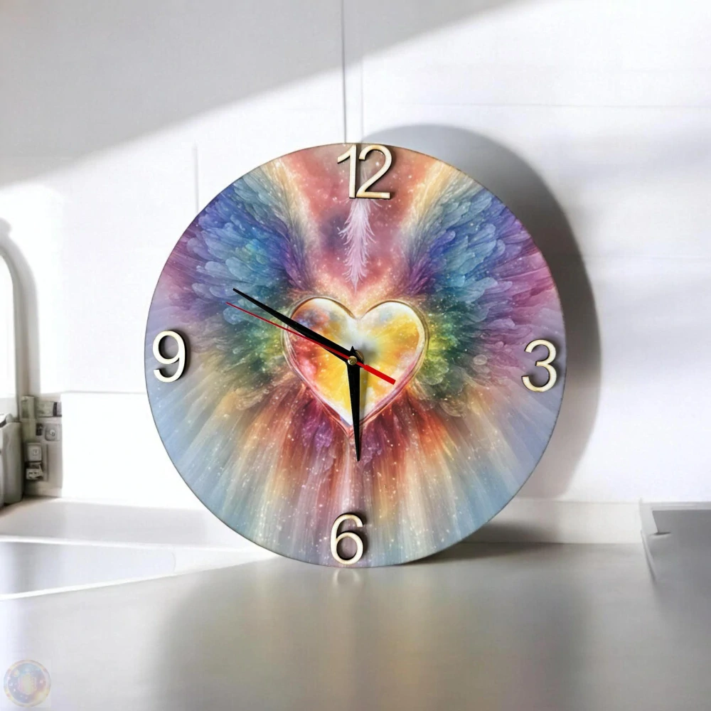 Hodiny - Srdce s duhovými křídly