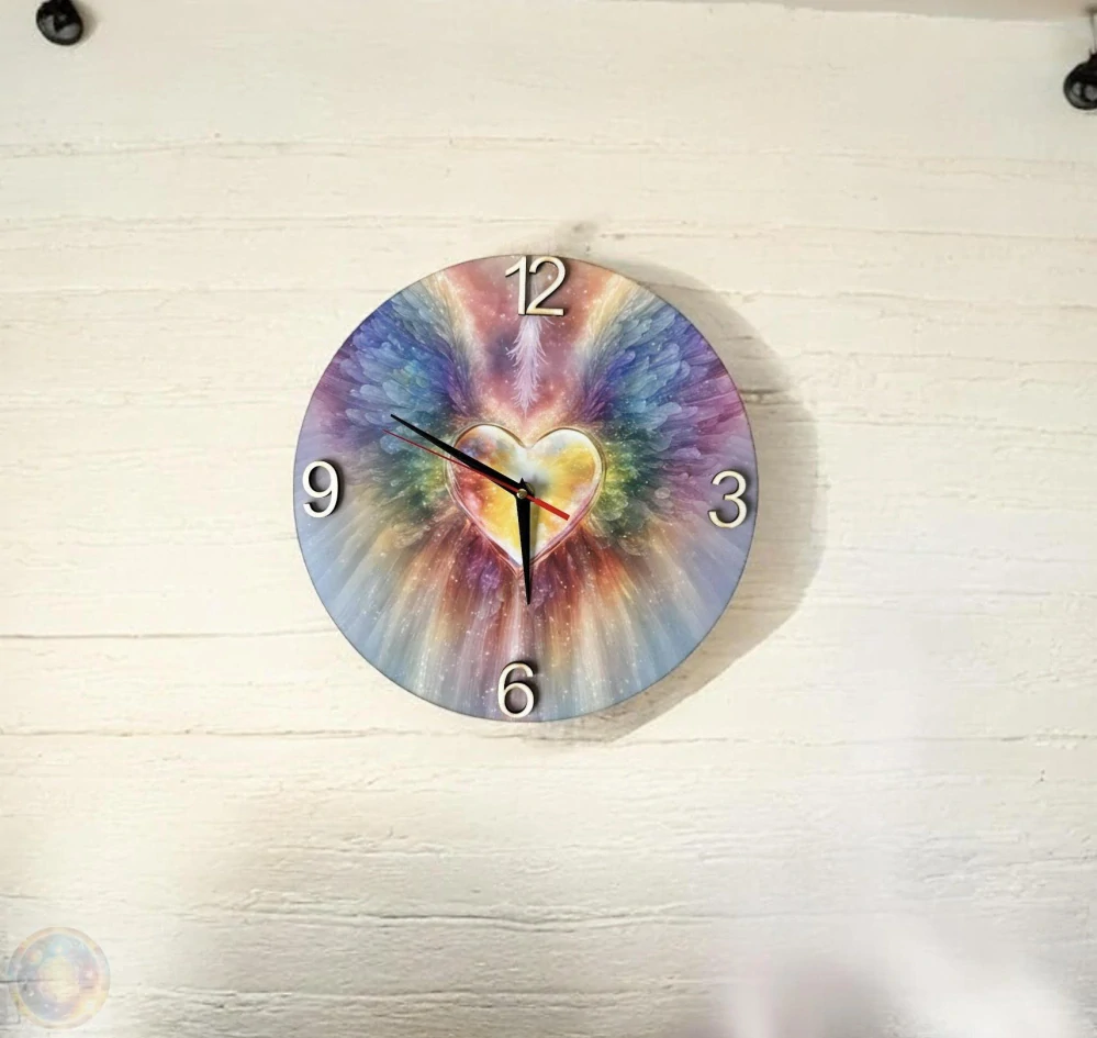 Hodiny - Srdce s duhovými křídly